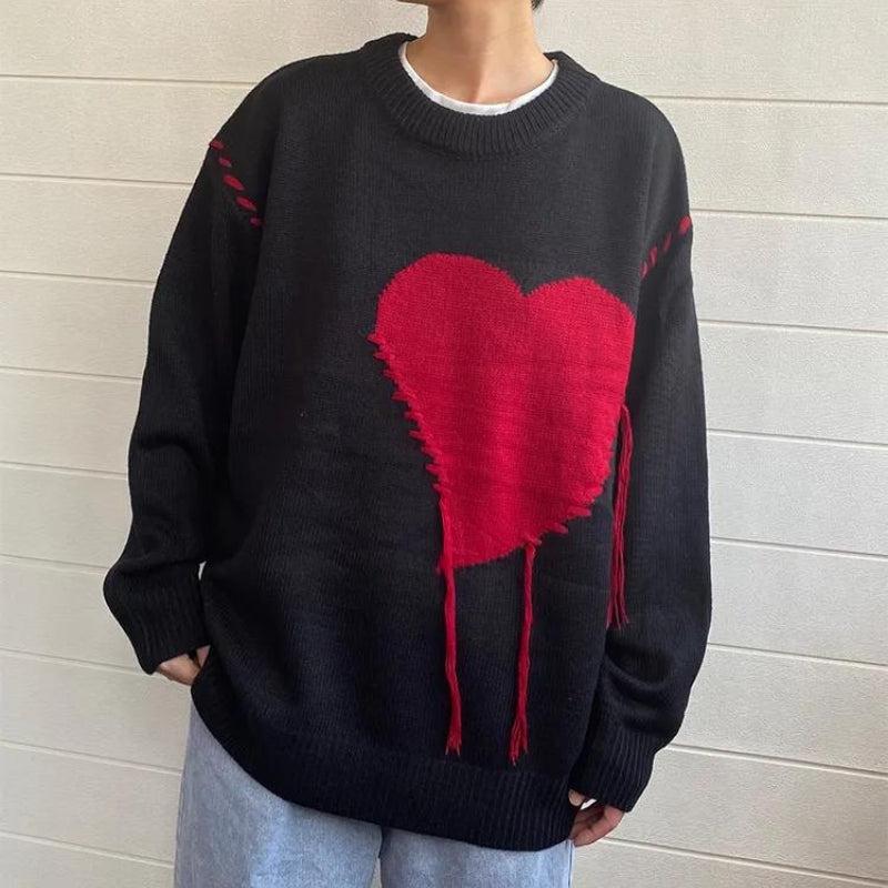 Weirdcore Heart Embroidered Sweater