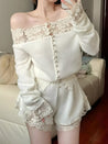 White Knitted Lace Two Piece Set