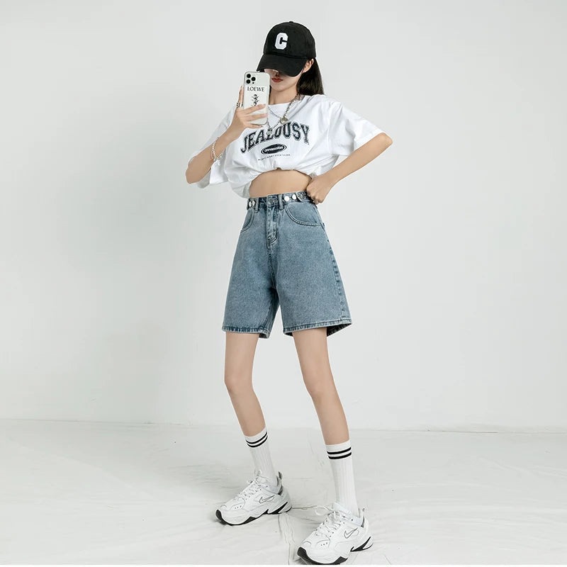 Y2K Adjustable Waist Denim Shorts