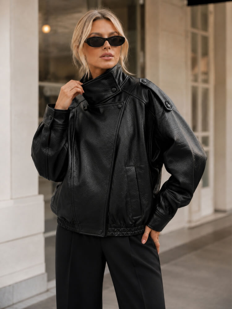 Y2K Asymmetrical Faux Leather Jacket - Litlookz Studio
