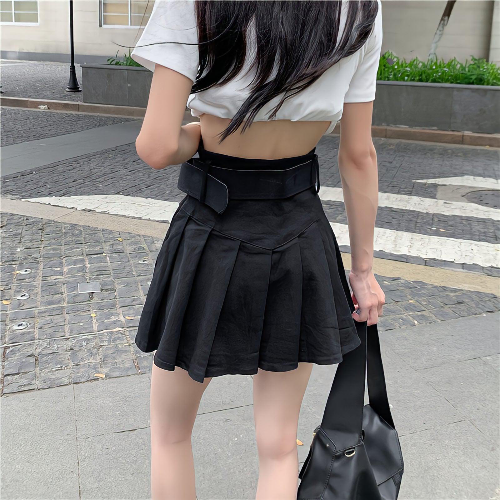 Y2K Belt Detail Pleated Mini Skirt - Litlookz Studio