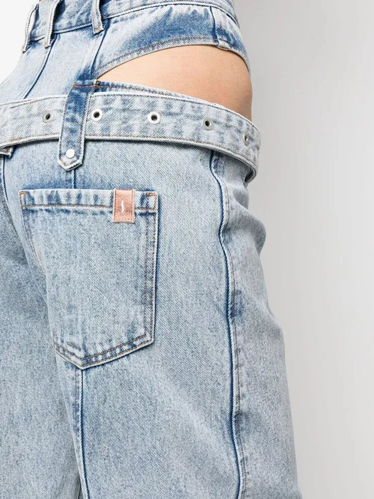 Y2K Belted Cut Out Jeans - Litlookz Studio