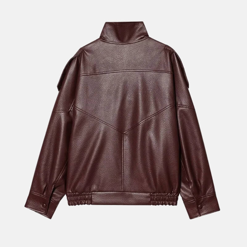 Y2K Burgundy Faux Leather Jacket - Litlookz Studio
