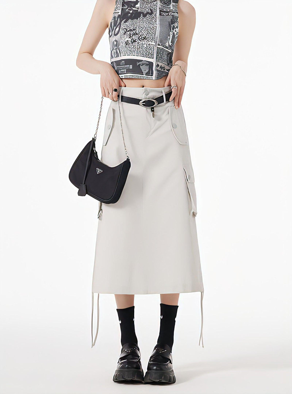 Y2K Cargo Midi Skirt