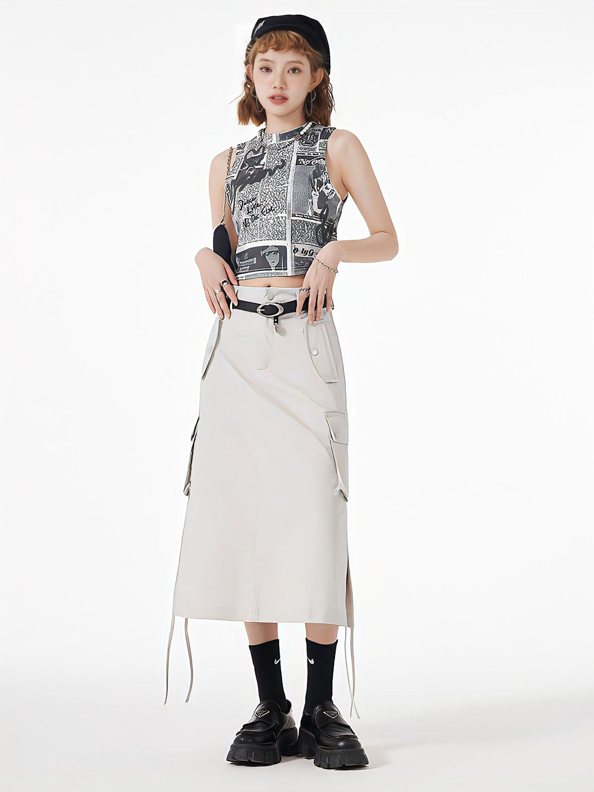 Y2K Cargo Midi Skirt