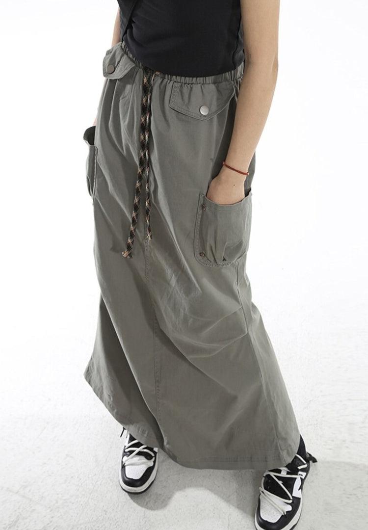 Y2K Cargo Parachute Maxi Skirt