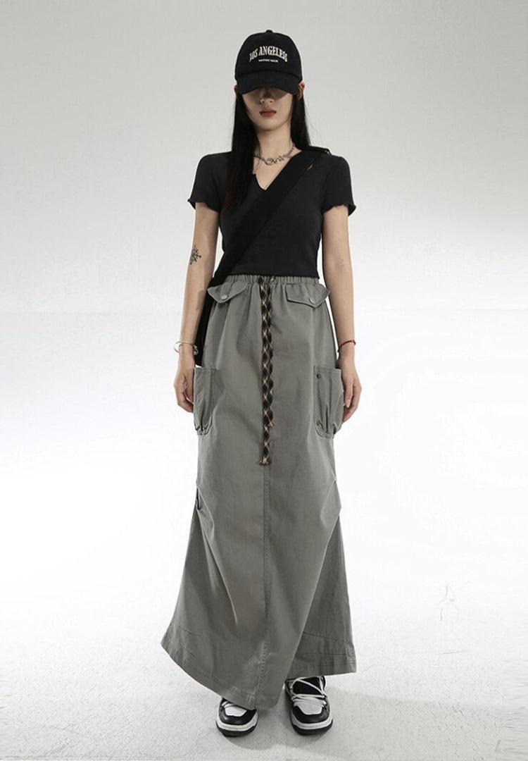 Y2K Cargo Parachute Maxi Skirt