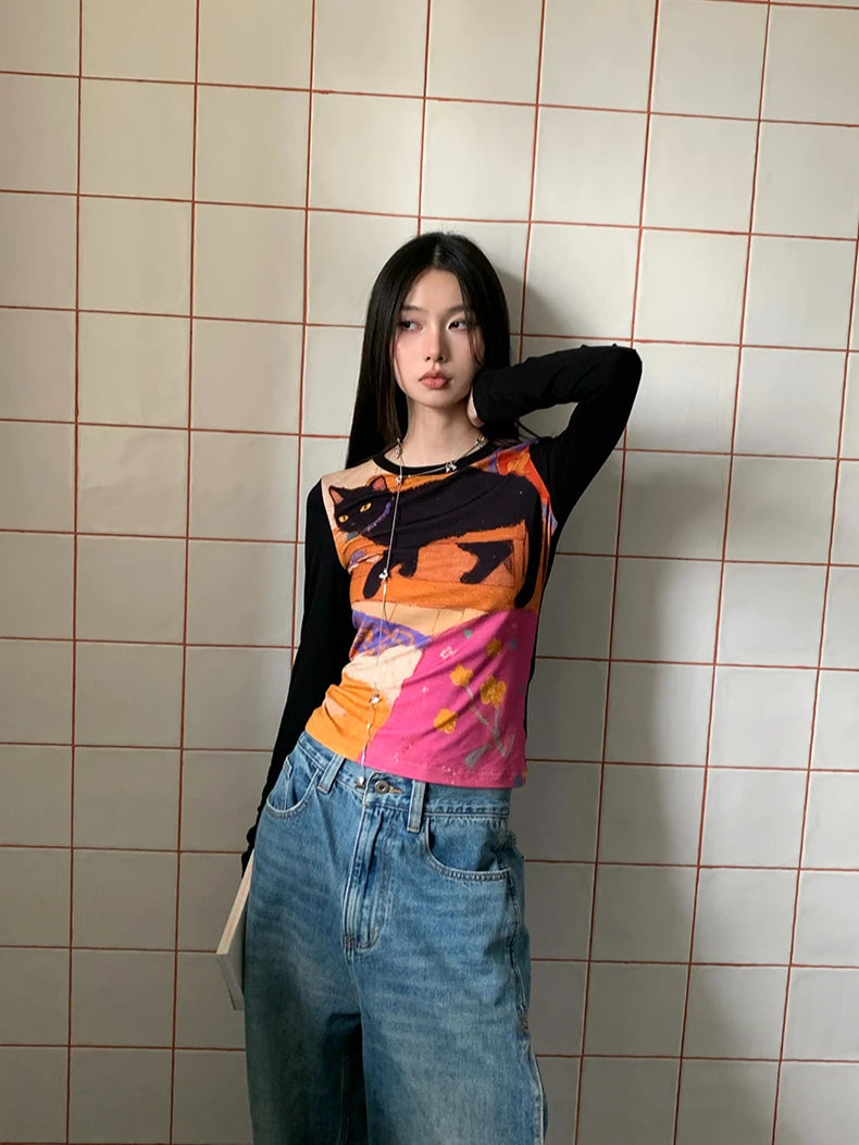 Y2K Cat Graphic Top