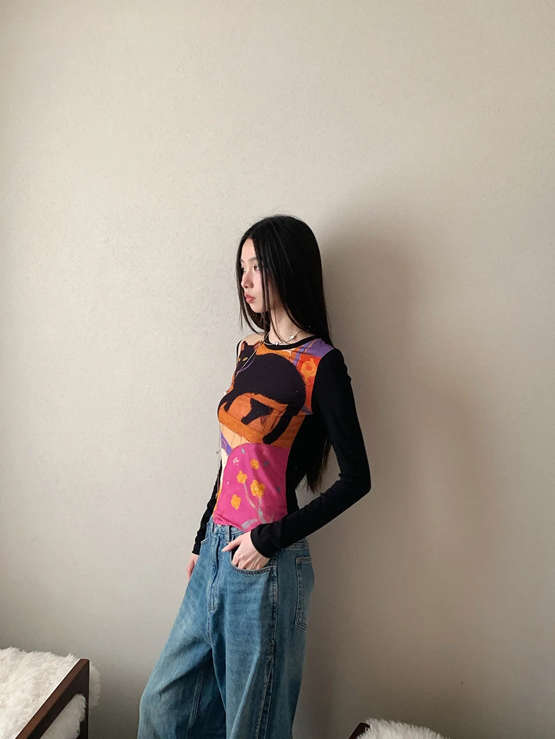 Y2K Cat Graphic Top