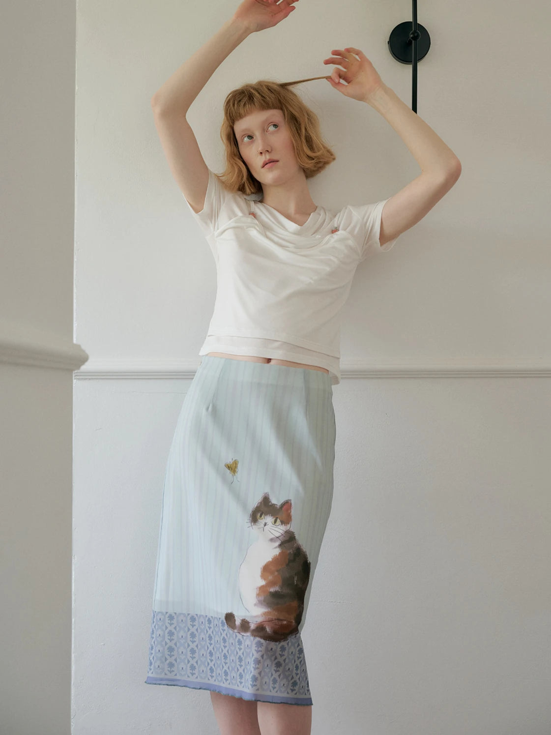 Y2K Cat Print Midi Skirt