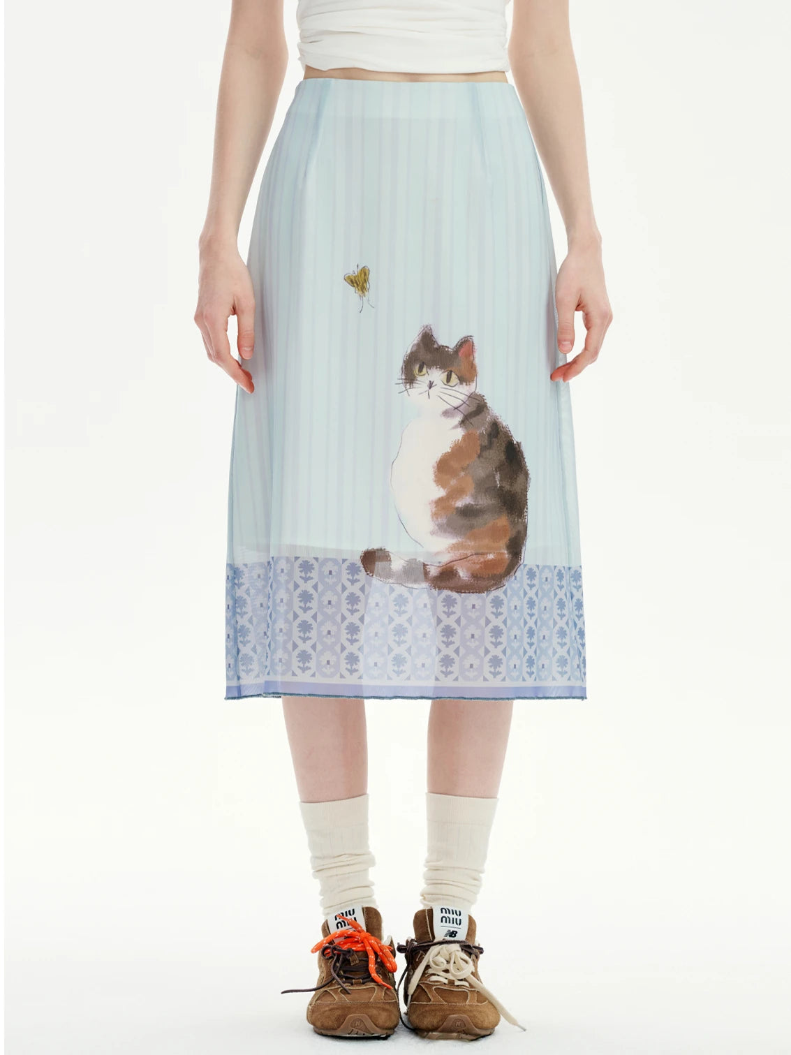 Y2K Cat Print Midi Skirt