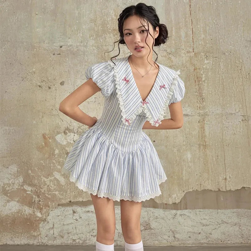 Abito Gotico A Righe Donna – Maniche Lunghe, Scollato, Y2K | Mini Dress Aderente Per Halloween E Feste - 2