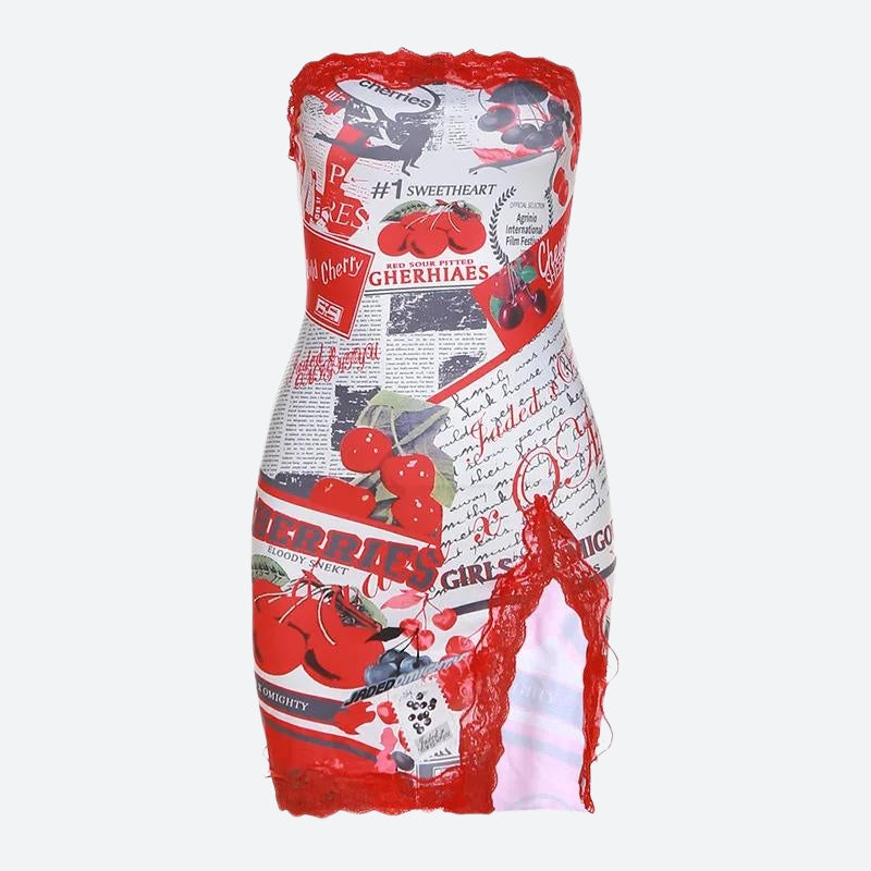 white christmas dresses Y2k Cherry Slit Mini Dress