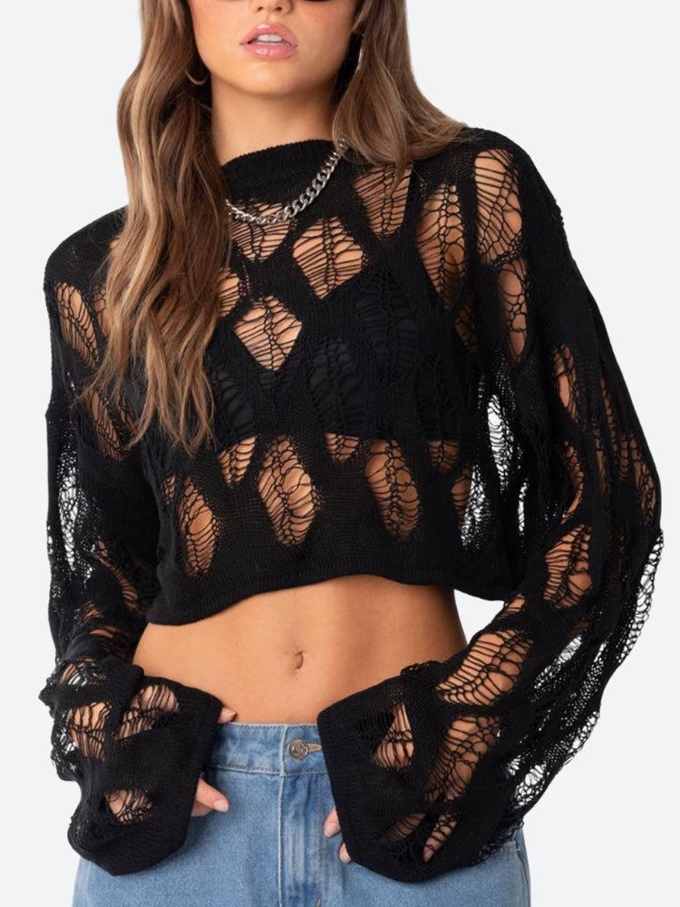 Y2K Crochet Crop Sweater - Litlookz Studio
