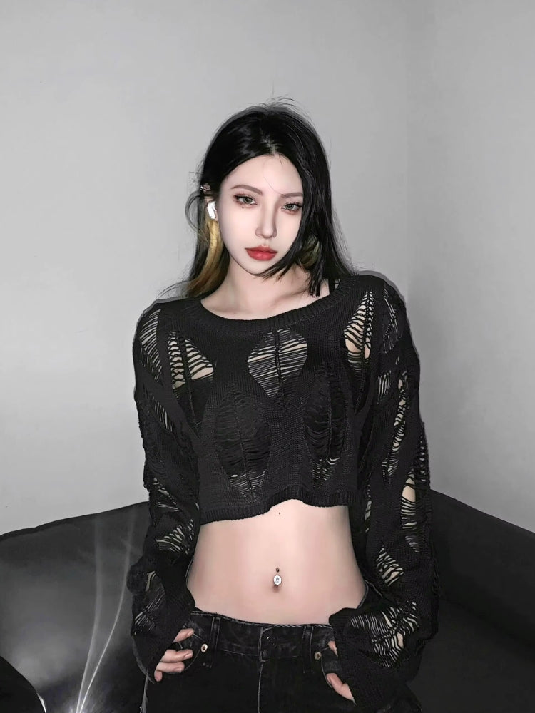 Y2K Crochet Crop Sweater