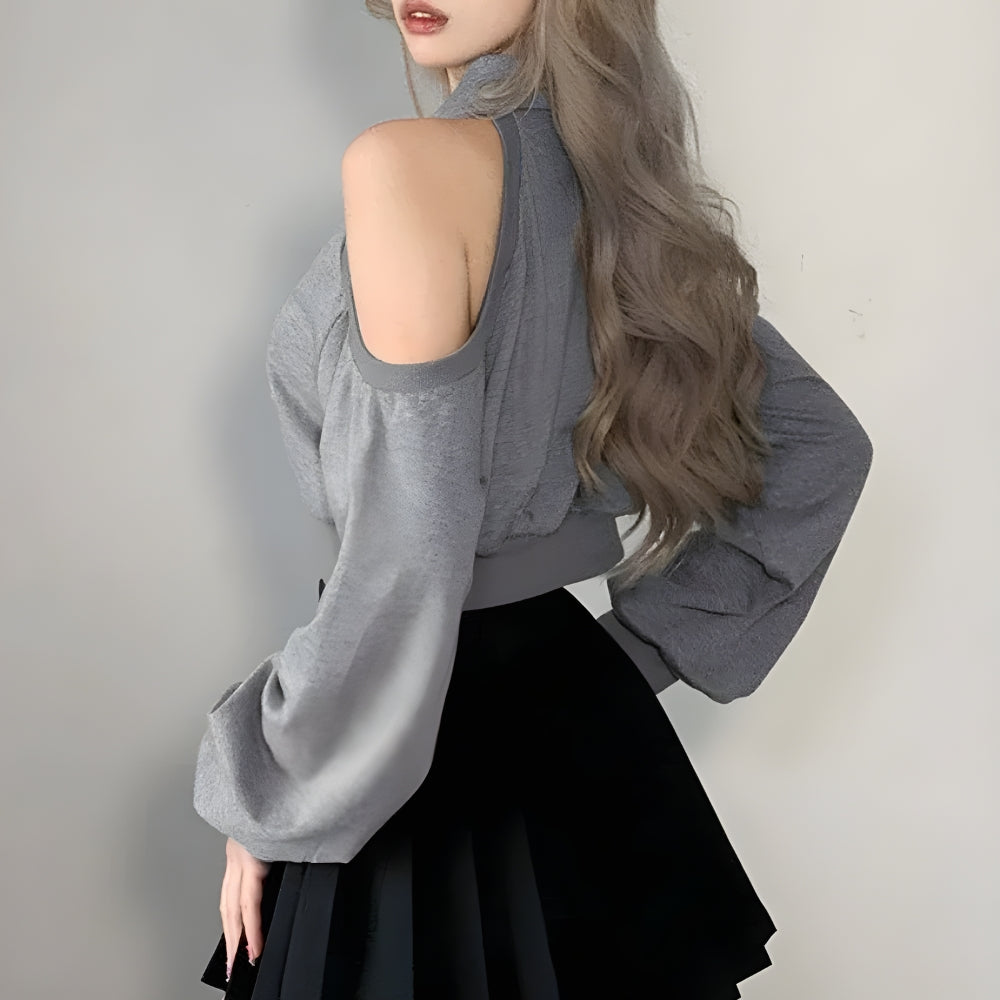 Y2K Cut Out Lace Up Cropped Sweatshirt