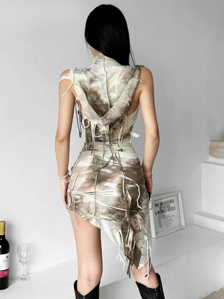 hooded mini dress Y2K Cyber Hooded Mini Dress