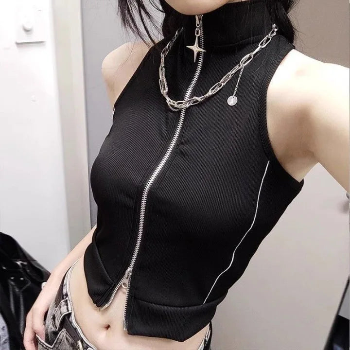 Y2K Cyber Zip Crop Top - Litlookz Studio