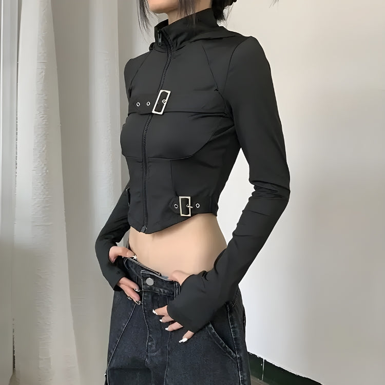 Y2K Cyber Zip-Up Crop Jacket - Litlookz Studio