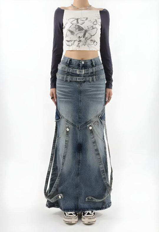 Y2K daisy ruched maxi skirt