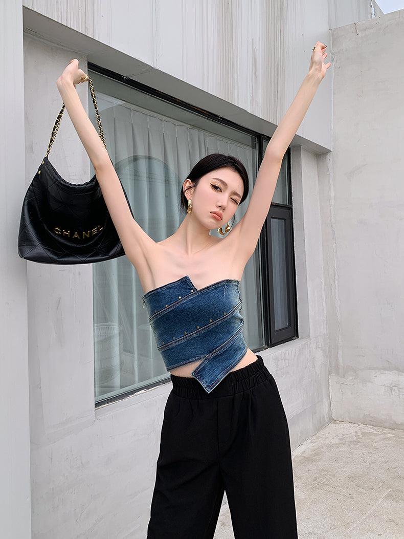 Y2K Denim Tube Top - Litlookz Studio