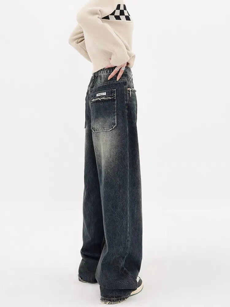 Y2K Distressed Pocket Wide Leg Jeans