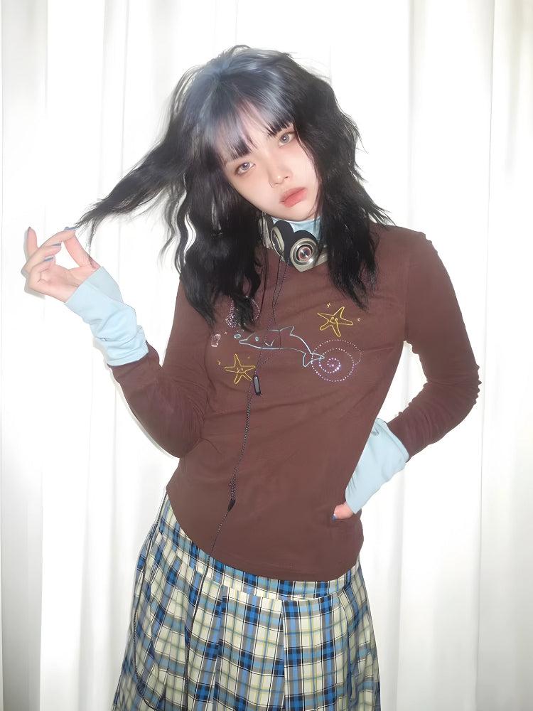 Y2K Dolphin Turtleneck Top - Litlookz Studio