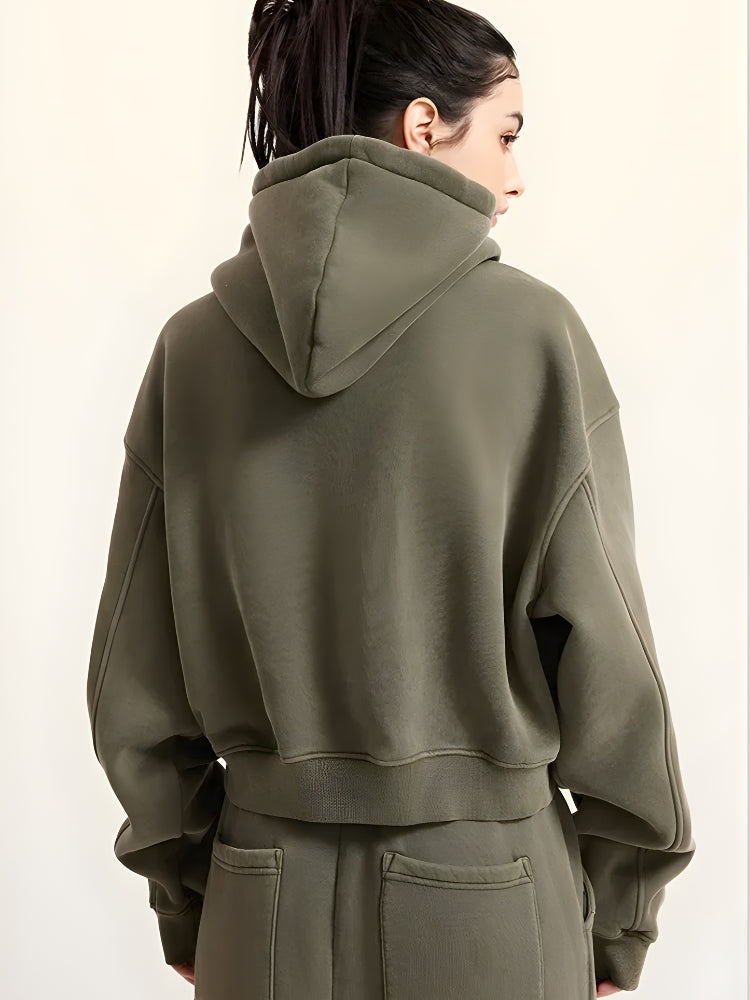 Y2K Double Zip-Up Cropped Hoodie