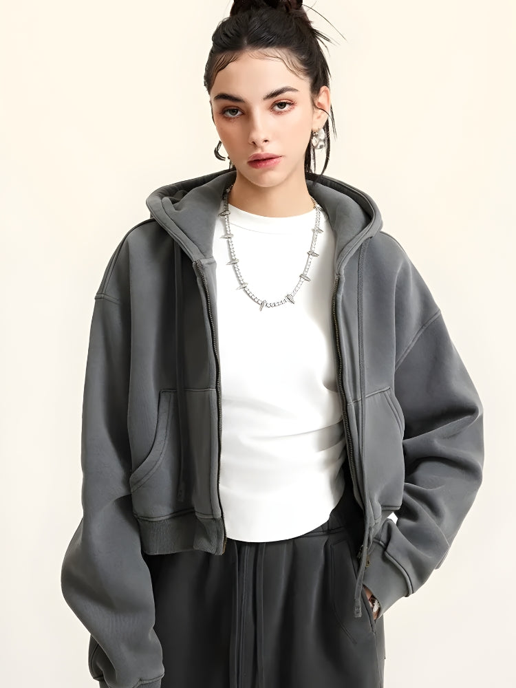トップス   DOUBLE ZIP UP HOODIE Y2K Y2K Double Zip Cropped Hoodie - Litlookz Studio