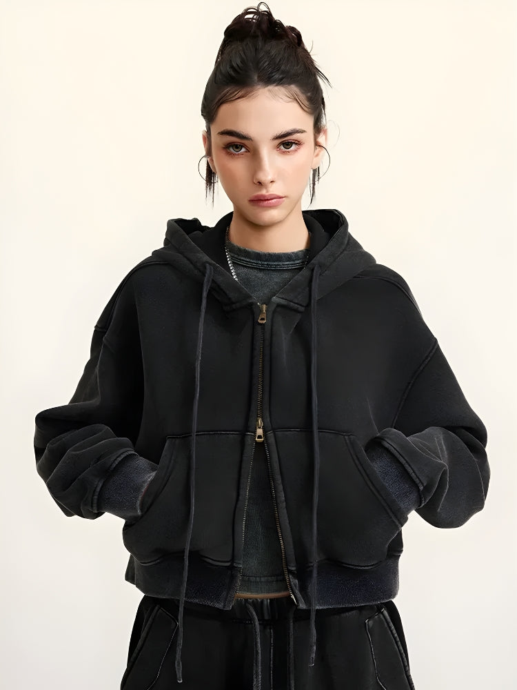 トップス   DOUBLE ZIP UP HOODIE Y2K Y2K Double Zip Cropped Hoodie - Litlookz Studio