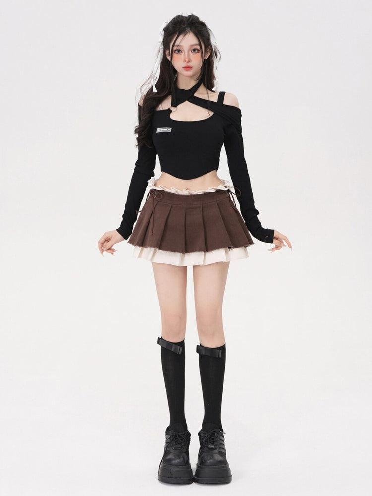 Y2K Drawstring Pleated Mini Skirt