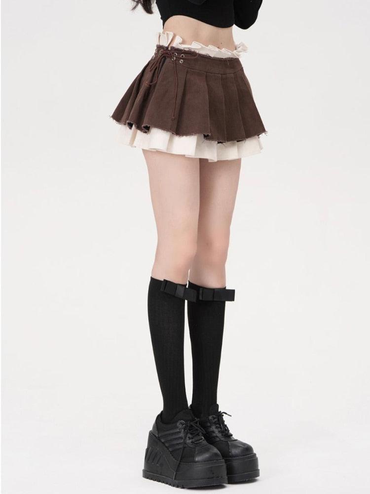 Y2K Drawstring Pleated Mini Skirt