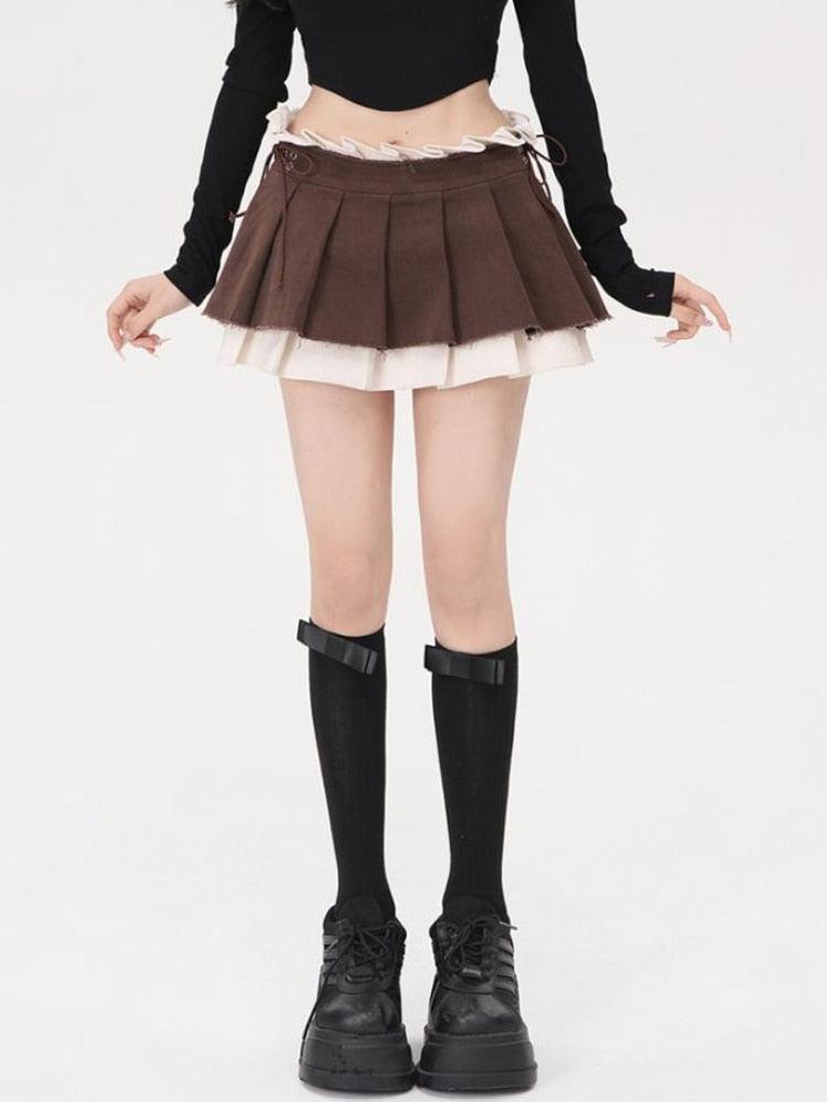 Y2K Drawstring Pleated Mini Skirt