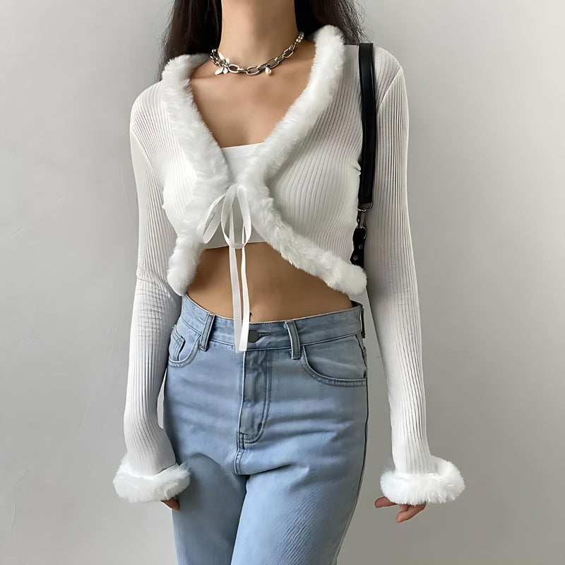 CIVARIZE ベスト　カーディガン　archive 00s y2k Y2K Faux Fur Corduroy Crop Cardigan - Litlookz Studio