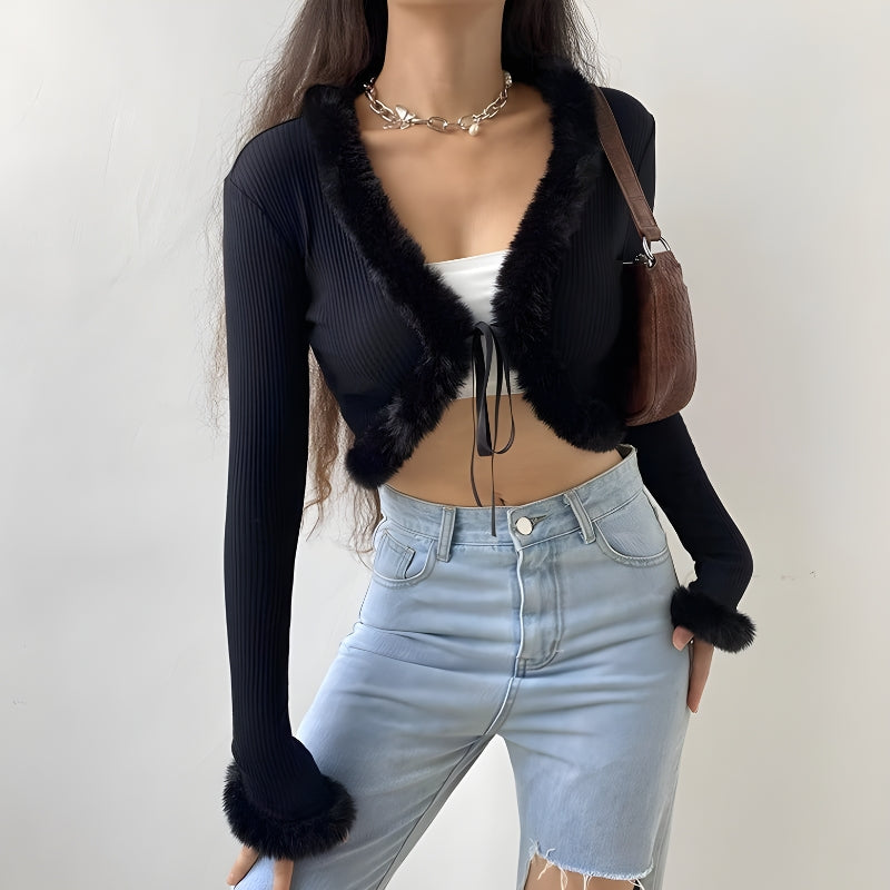 CIVARIZE ベスト　カーディガン　archive 00s y2k Y2K Faux Fur Corduroy Crop Cardigan - Litlookz Studio