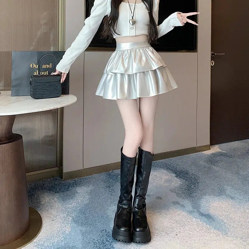 フェイクレザー Aライン ミニスカート - Litlookz Studio