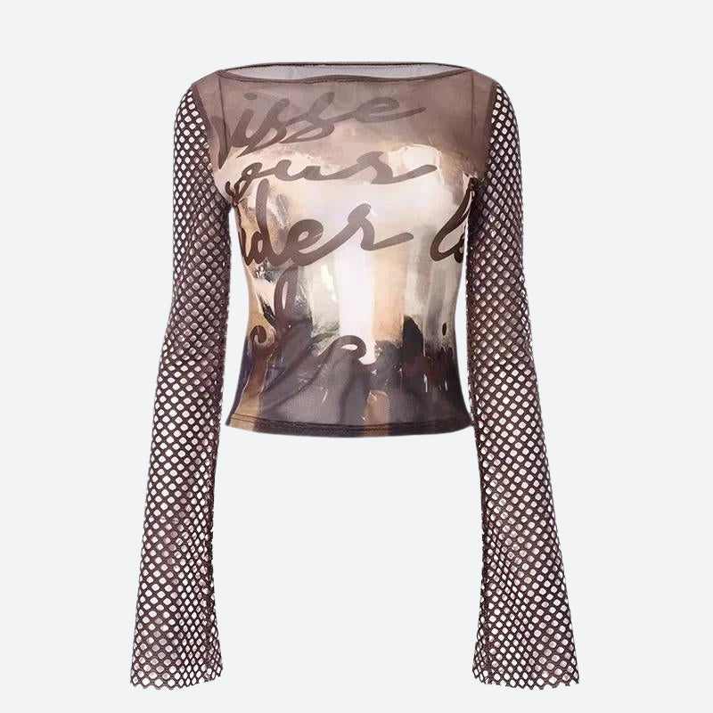 Y2K Fishnet Sleeve Mesh Top Litlookz Studio y2k-fishnet-sleeve-mesh-top-litlookz-studio