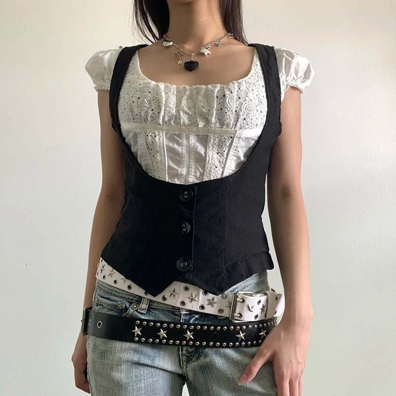 Y2K Fitted Button Up Vest