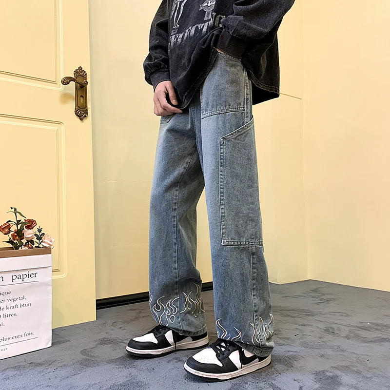 Y2K Flame Wide Leg Jeans - Litlookz Studio