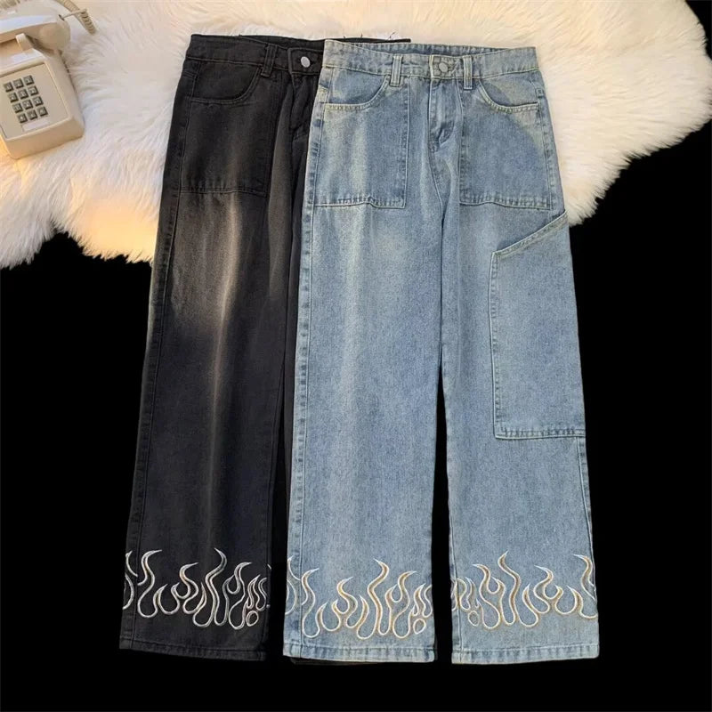 Y2K Flame Wide Leg Jeans - Litlookz Studio