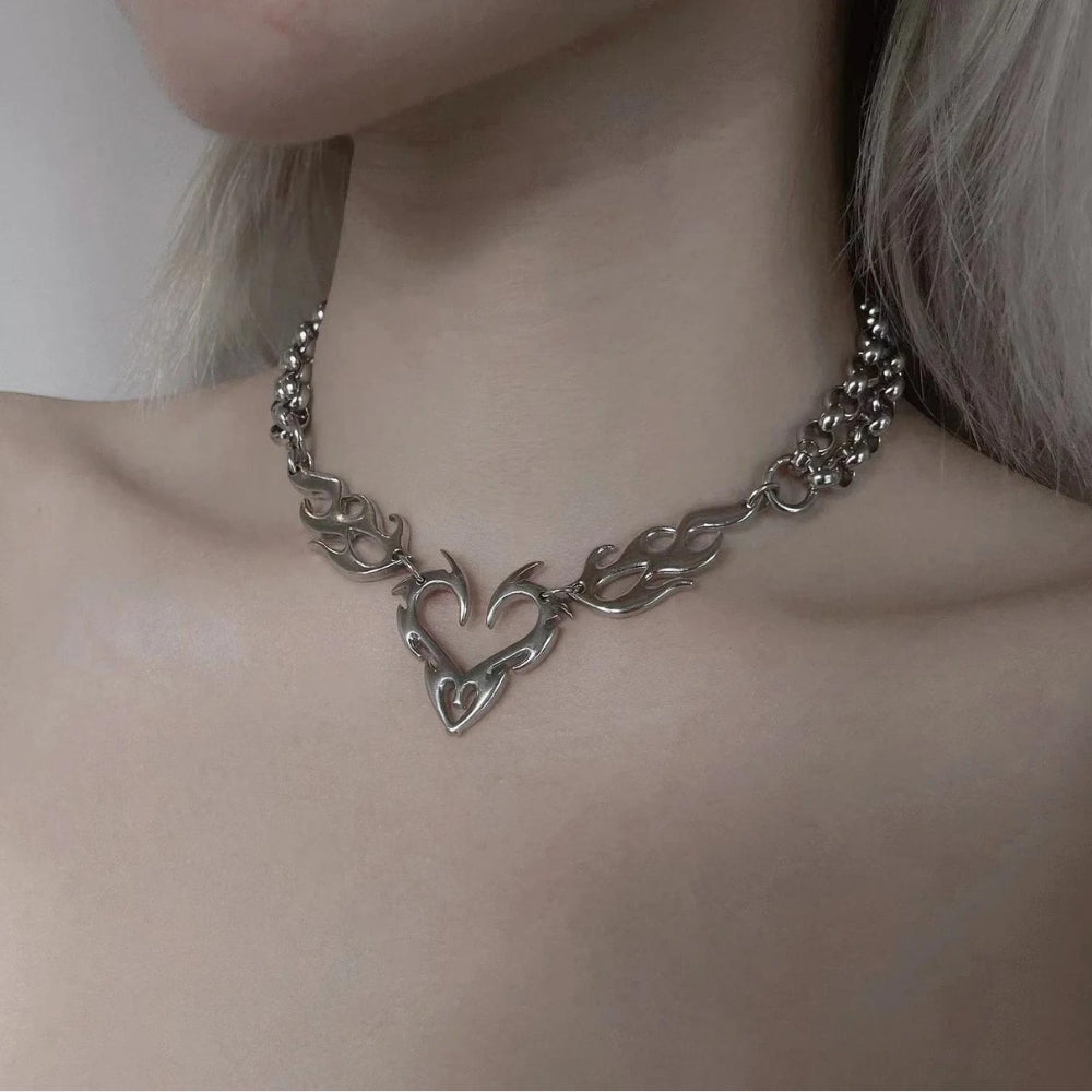Y2K Flaming Heart Necklace - Litlookz Studio