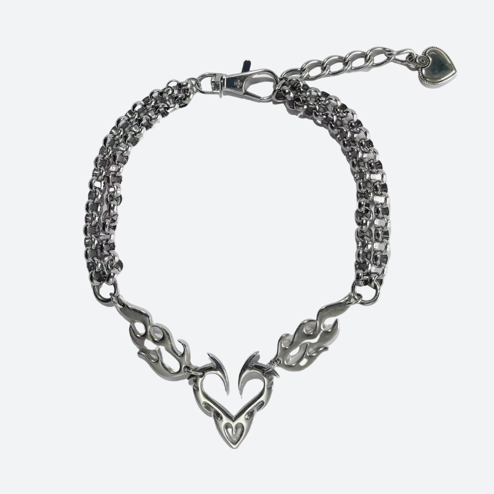 Y2K Flaming Heart Necklace - Litlookz Studio