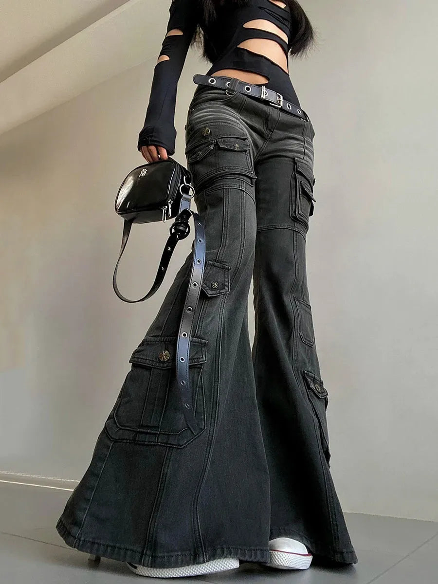 Y2K Flared Cargo Jeans - Litlookz Studio