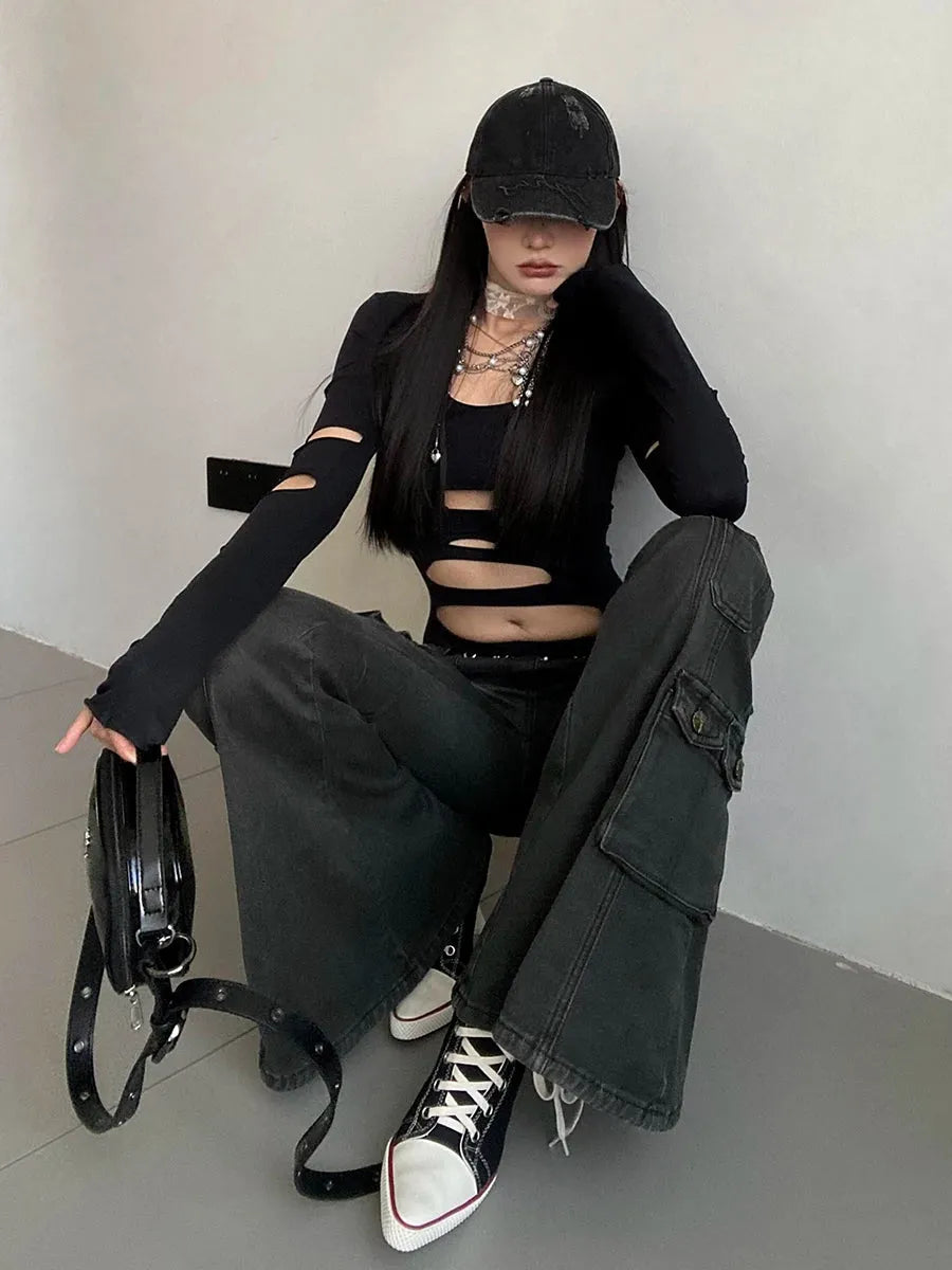 Y2K Flared Cargo Jeans - Litlookz Studio