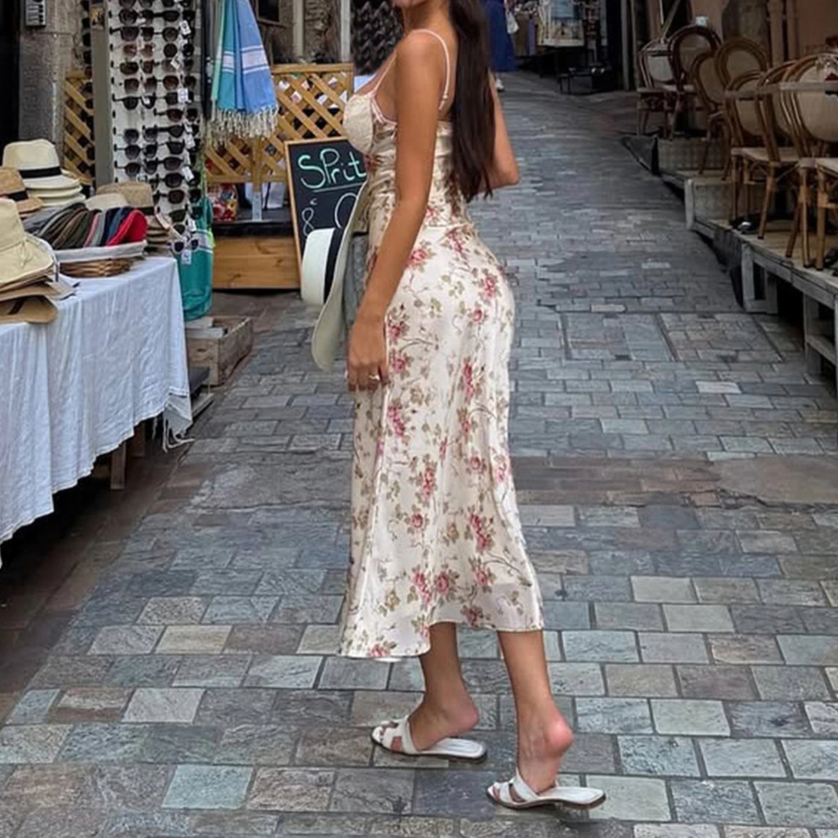 Y2K Floral Lace Bust Midi Dress