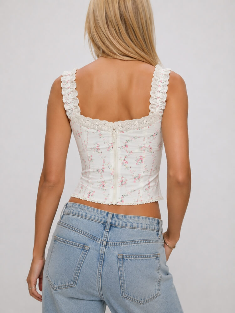 Y2K Floral Lace Trim Cami Top - Litlookz Studio