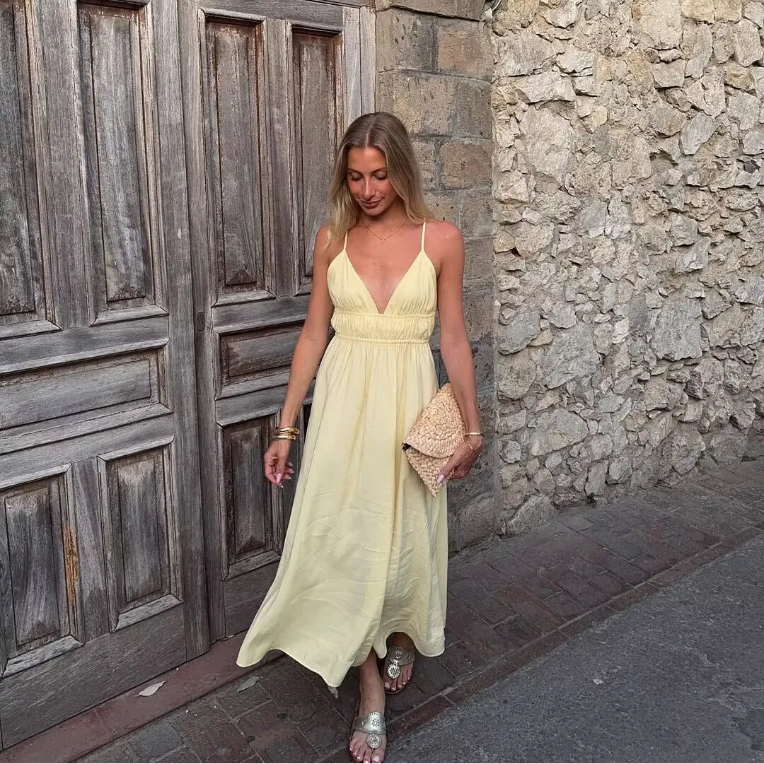yellow flowy maxi dress Y2K Flowy Maxi Dress
