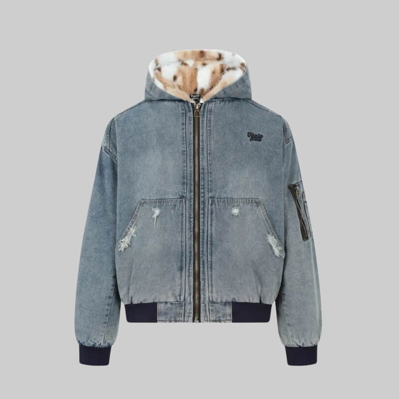 Y2K Fur Lined Hooded Denim Jacket - Litlookz Studio