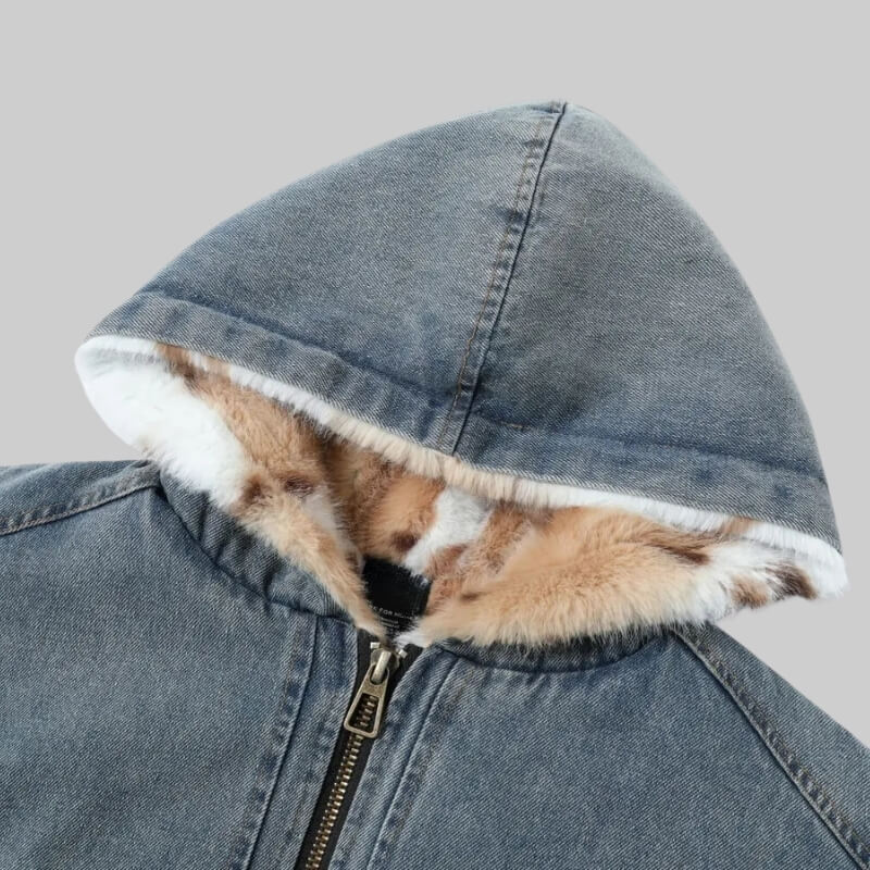 Y2K Fur Lined Hooded Denim Jacket - Litlookz Studio