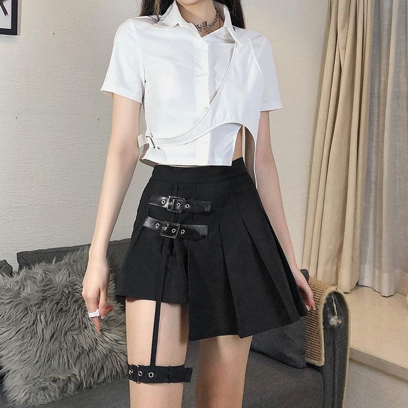 Y2K Goth Belt Mini Skirt